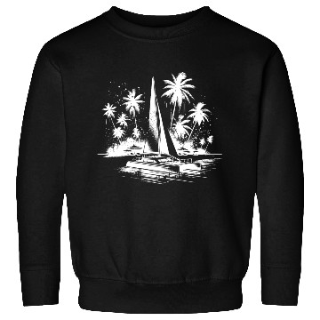 Discover Catamaran Sailing Boat With Palm Trees Sweatshirts