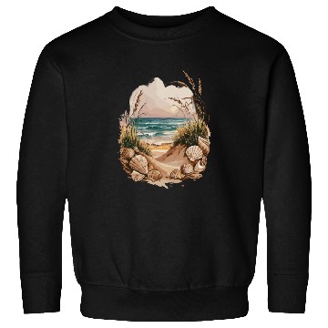 Discover Seashell Beach Scene Serene Ocean Landscape Sweatshirts