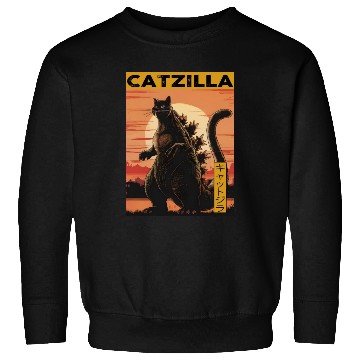 Discover Catzilla Vintage Funny Cute Cat Art Japanese Sunse Sweatshirts