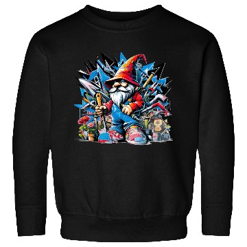 Discover Colorful, lively garden gnome surrounded by tools Sweatshirts