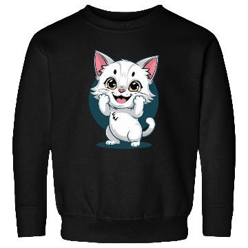 Discover Cute White Happy Surprise Cat Sweatshirts
