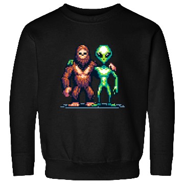 Discover Bigfoot and Alien Friends Pixel Art Sweatshirts