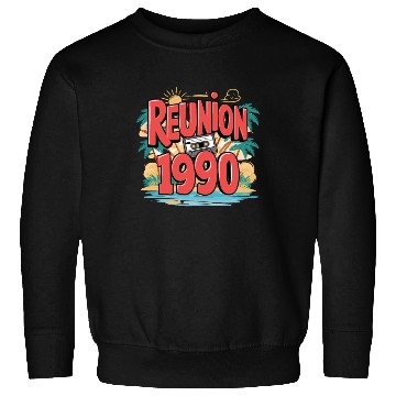 Discover Retro Reunion 1990 Cassette Tape Sunset Beach Sweatshirts