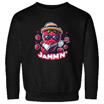 Discover Jammin Strawberry Jam Playing a Guitar Rock n Roll Sweatshirts