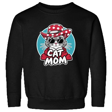 Discover Cat Mom Funny cat with sunglasses, hat and clothes Sweatshirts