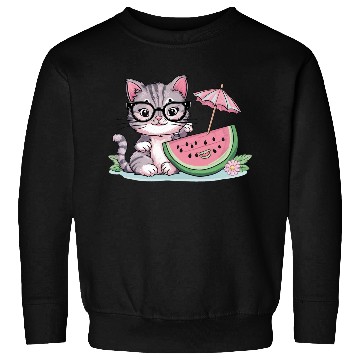 Discover cute kitten an watermelon slice vector illustratio Sweatshirts