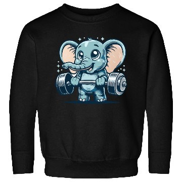 Discover cute cartoon elephant doing strength training Sweatshirts