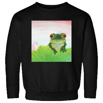 Discover Green Frog Relaxing in the Pond Sweatshirts