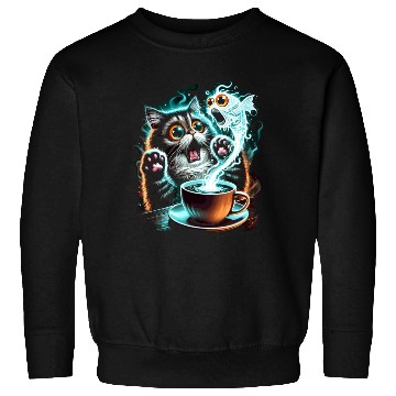 Discover Hilarious Scared Cat and Ghost Fish Design Sweatshirts