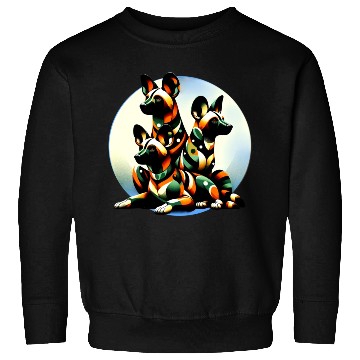 Discover African Painted Wild Dogs Moon Art Sweatshirts