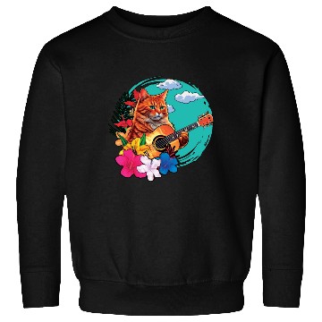 Discover Musician Cat Plays Guitar Instruments Rock Aloha Sweatshirts