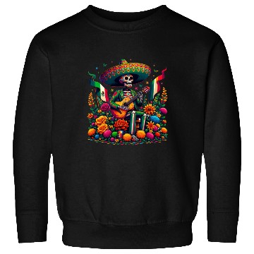 Discover Mexican Celebration Skeleton with Guitar Art Sweatshirts