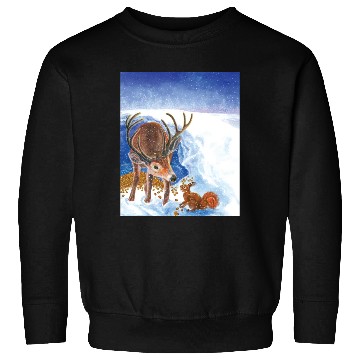 Discover Red Deer and Squirrel in Winter Illustration Sweatshirts