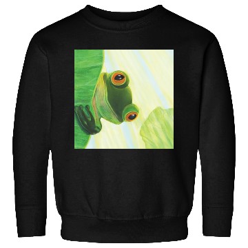 Discover Cute Green Frog Peeping out From Behind Lily Pad Sweatshirts