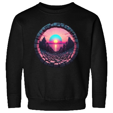 Discover Synthwave Rocky landscape with Setting Sun Sweatshirts