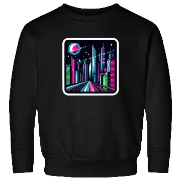 Discover Futuristic cityscape Retro Synthwave Cyberpunk Sweatshirts