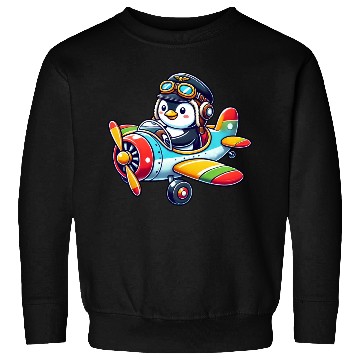 Discover Penguin pilot license airplane cartoon flying Sweatshirts