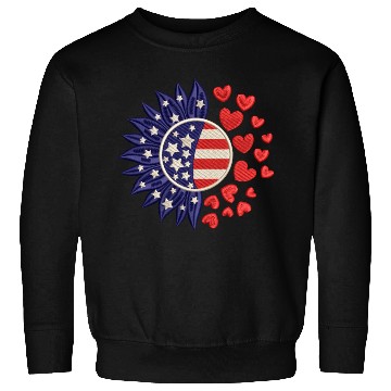 Discover American Sunflower Hearts Embrodery Effect Sweatshirts