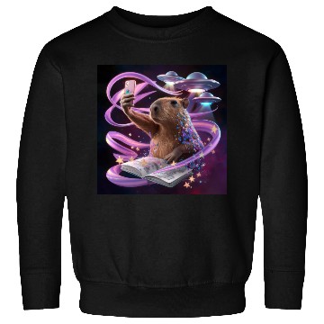Discover Funny Graphic Sweatshirts Capybara Selfie with UFOs Weird