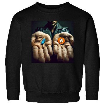Discover Bitcoin BTC Cryptocurrency Orange Pill Blue Pill Sweatshirts