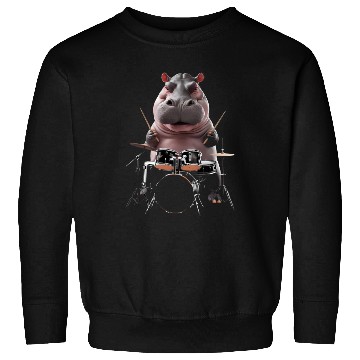 Discover Hippo Playing Drums Realistic Sweatshirts