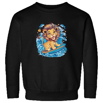 Discover Cute Surfing Lion Riding the Waves Sweatshirts