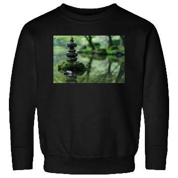 Discover Zen Stone Stack Reflected in Tranquil Pond Sweatshirts