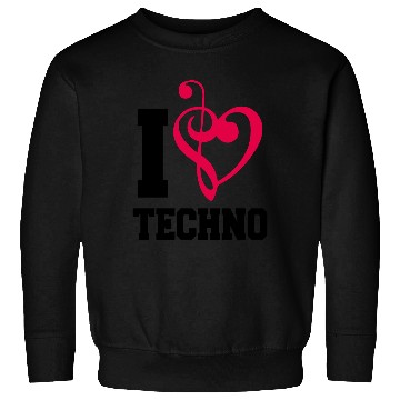 Discover I Love Techno Music Party DJ Clef Bass Note Heart Sweatshirts