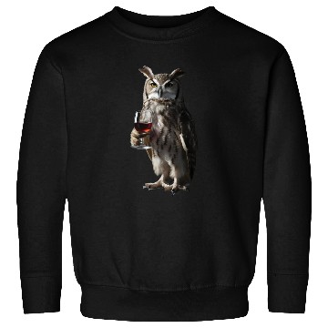 Discover Owl Drinking Wine Realistic Sweatshirts