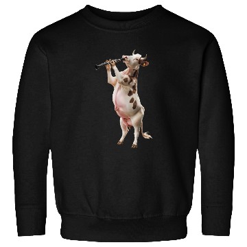 Discover Cow Playing Clarinet Realistic Sweatshirts