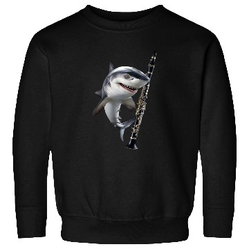 Discover Shark Playing Clarinet Realistic Sweatshirts
