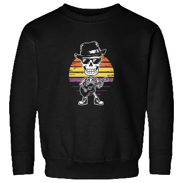 Discover Cool Skeleton Guitarist, Retro Sunset Background Sweatshirts