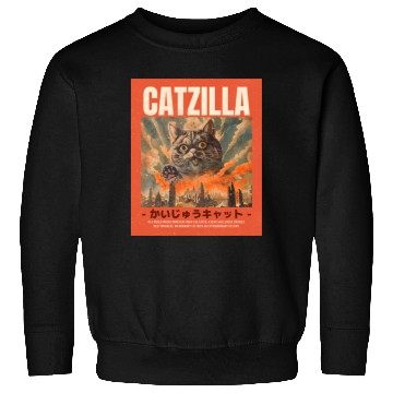 Discover Catzilla Vintage Japanese Funny Angry Cat Sweatshirts