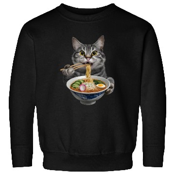 Discover Cat Eating Ramen Realistic Sweatshirts