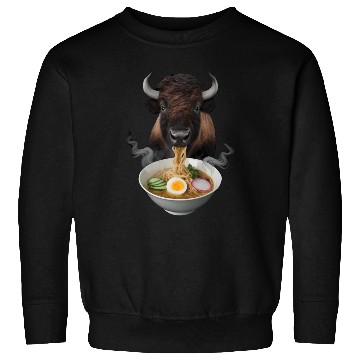 Discover Bison Eating Ramen Realistic Sweatshirts