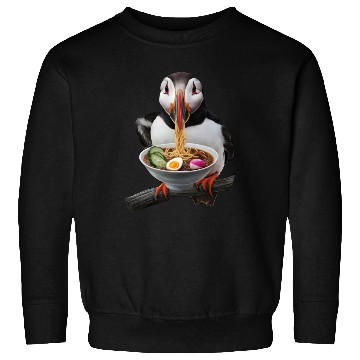 Discover Atlantic Puffin Eating Ramen Realistic Sweatshirts