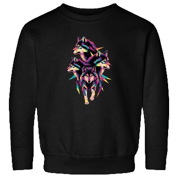Discover Colorful Geometric Wolf Pack Art Sweatshirts
