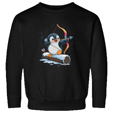 Discover Penguin Archer Aiming in Winter Snow Scene Sweatshirts