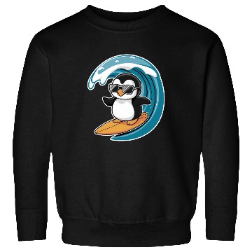 Discover Cool Surfing Penguin Riding the Waves Sweatshirts