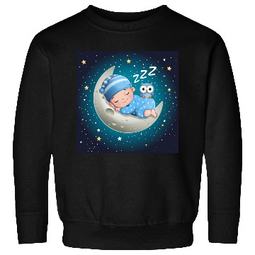 Discover Sleeping baby on the moon with owl. Sweatshirts