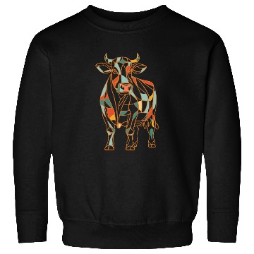 Discover Geometric Farm Animal Graphic Vibrant Cow Sweatshirts