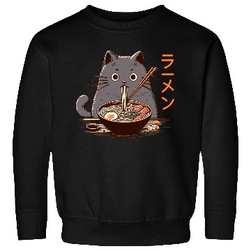 Discover Japanese Cat Eating Ramen Sweatshirts