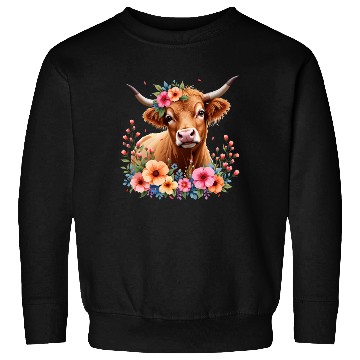 Discover Cute Scottish Highland Cow Floral Sweatshirts