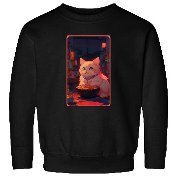 Discover Anime Cute Cat Eating Ramen Sweatshirts