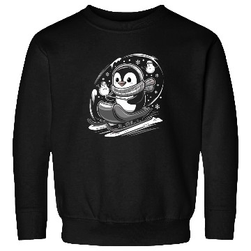 Discover Cute Penguin Sledding With Snowmen Winter Fun Sweatshirts