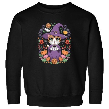 Discover Halloween Cute Witch Cat with Coffee Mug Sweatshirts