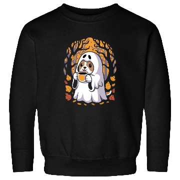 Discover Cute Ghost Dog Sipping Coffee Halloween Sweatshirts