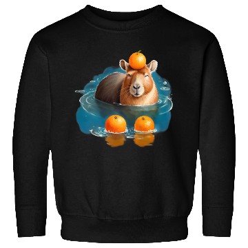 Discover Blissful Capybara in the Water with Oranges Sweatshirts