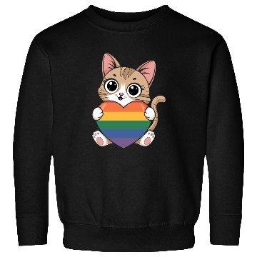 Discover Cute Cat Holding Rainbow Heart LGTBQ Sweatshirts