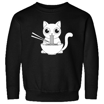 Discover Cute Cat Eating Ramen Kawaii Food Design Sweatshirts